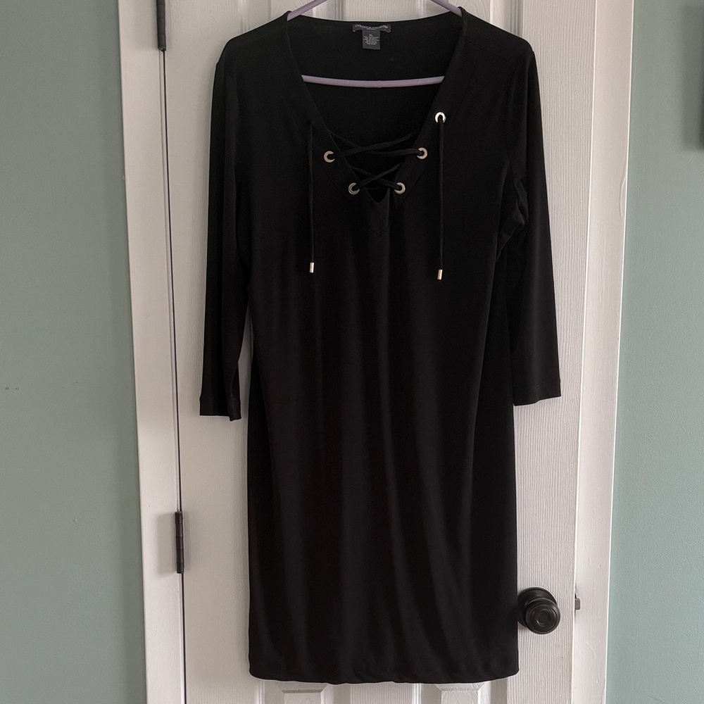 casual Black Dress Gold lace up front